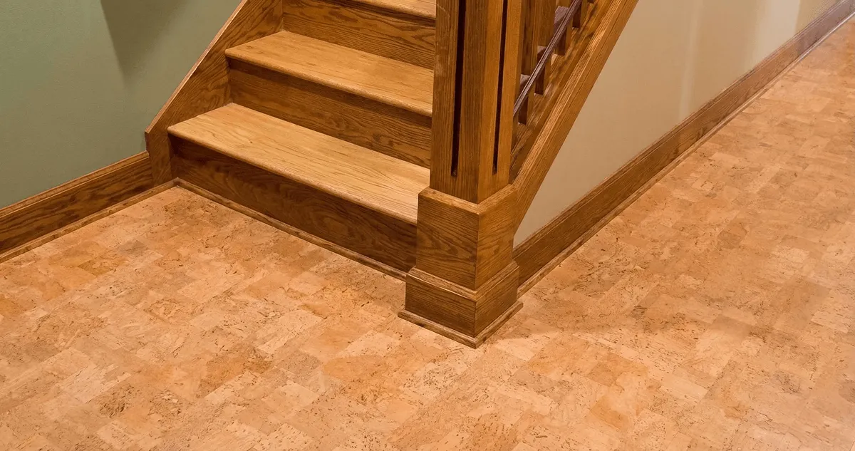 End of a staircase with cork flooring in Cape Coral, FL